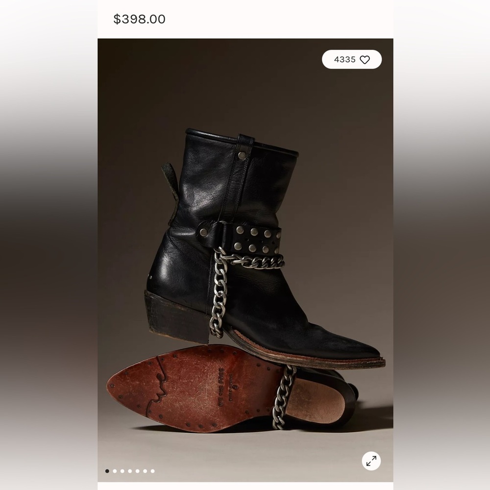 We The Free Black Leather Combat Boots with Chain